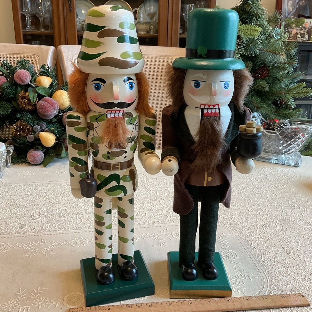 Nutcracker Soldier + Leprechaun 15" Wood Vtg 90’s Lot Of 2